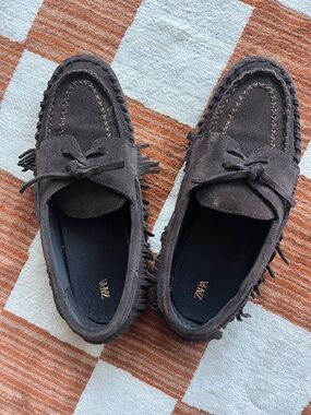 Zara Brown Suede Moccasins